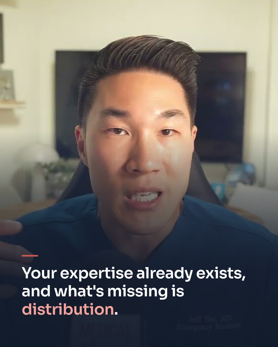 Jeff talking to camera with a microphone: your expertise already exists, and what's missing is distribution.